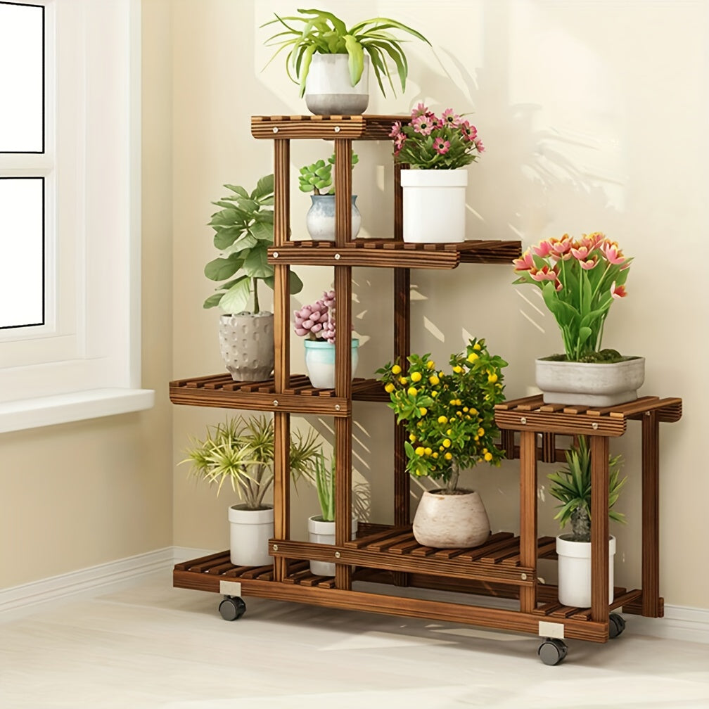 Robust 6-Tier Wooden Plant Stand – Carbonised Treatment