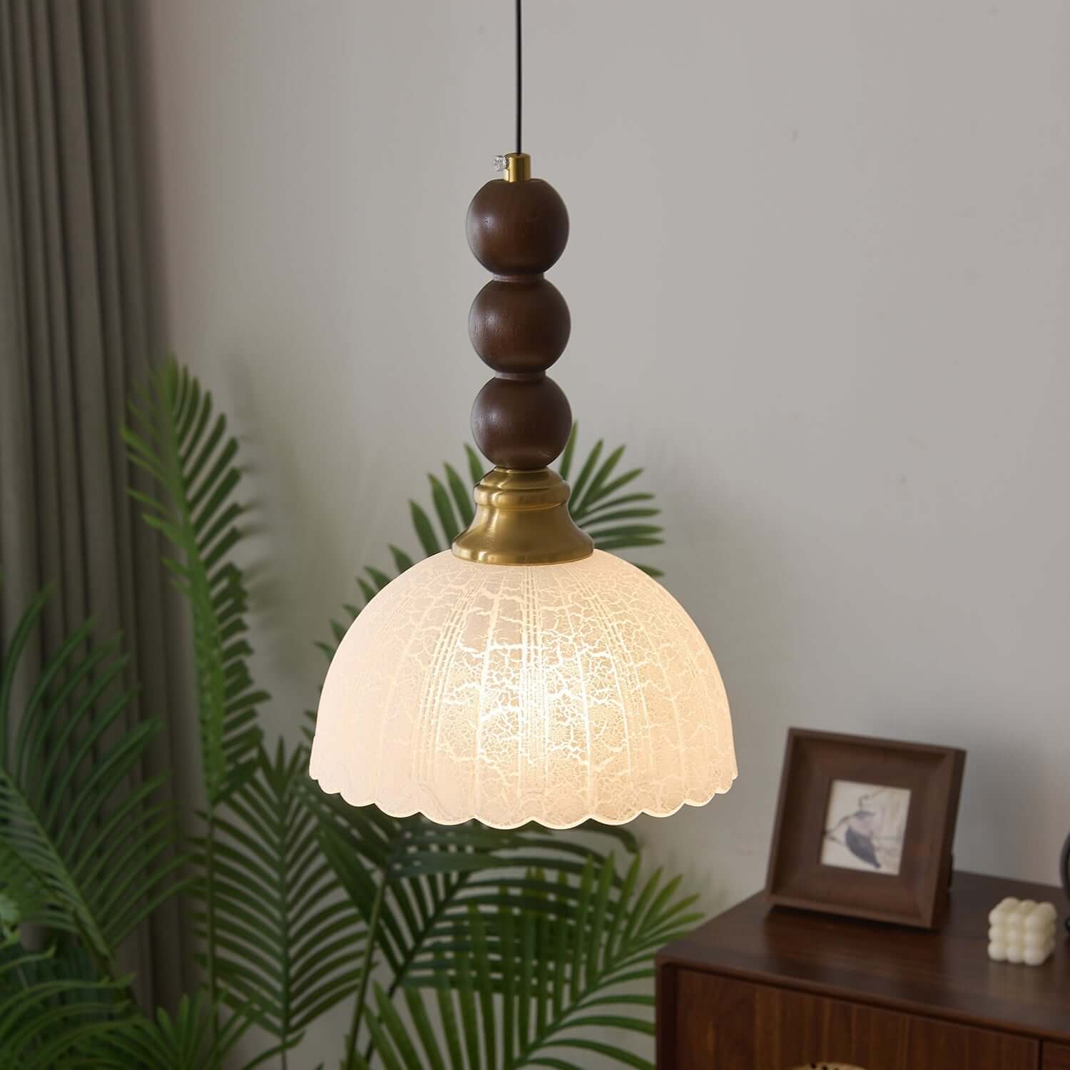 Pendant Light with Glass - Wood & Metal