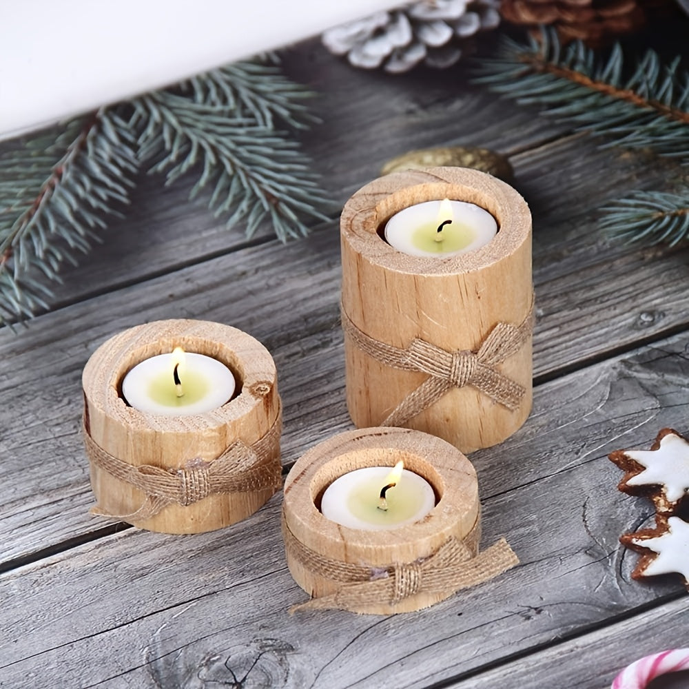 Wooden Tea Light Holder with Jute Twine – Rustic Decoration for Home and Garden