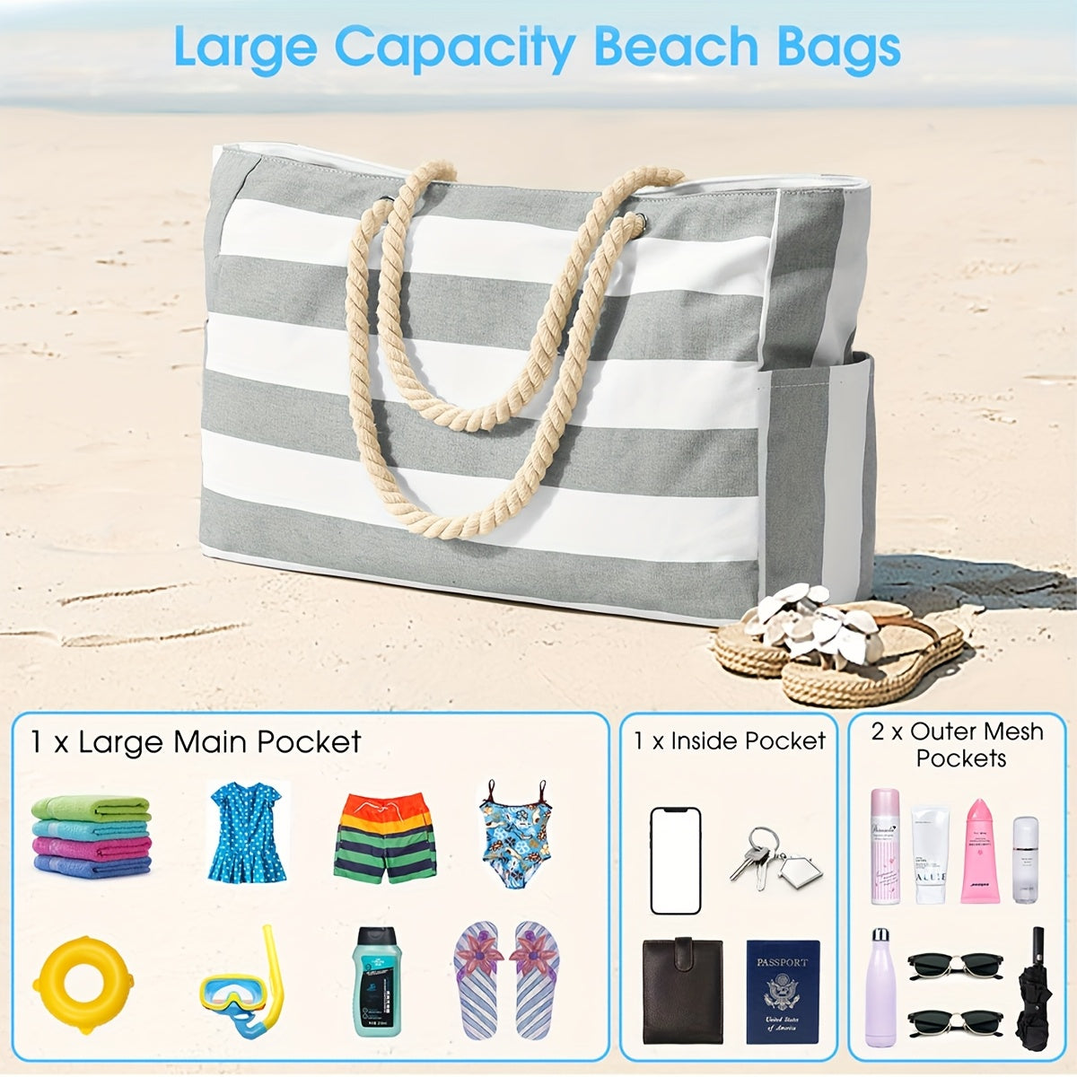 Trendy Large Beach Bag with Leaf Print - Spacious, Durable and Perfect for Holidays