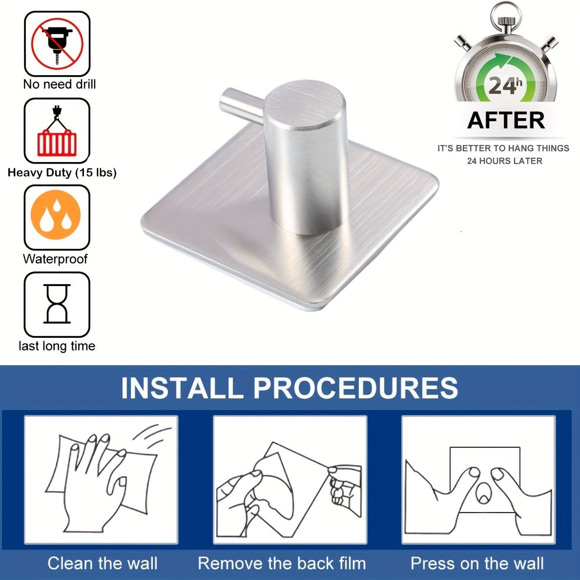 4-Piece Self-Adhesive Stainless Steel Hook Set – Minimalistic, Strong and Waterproof