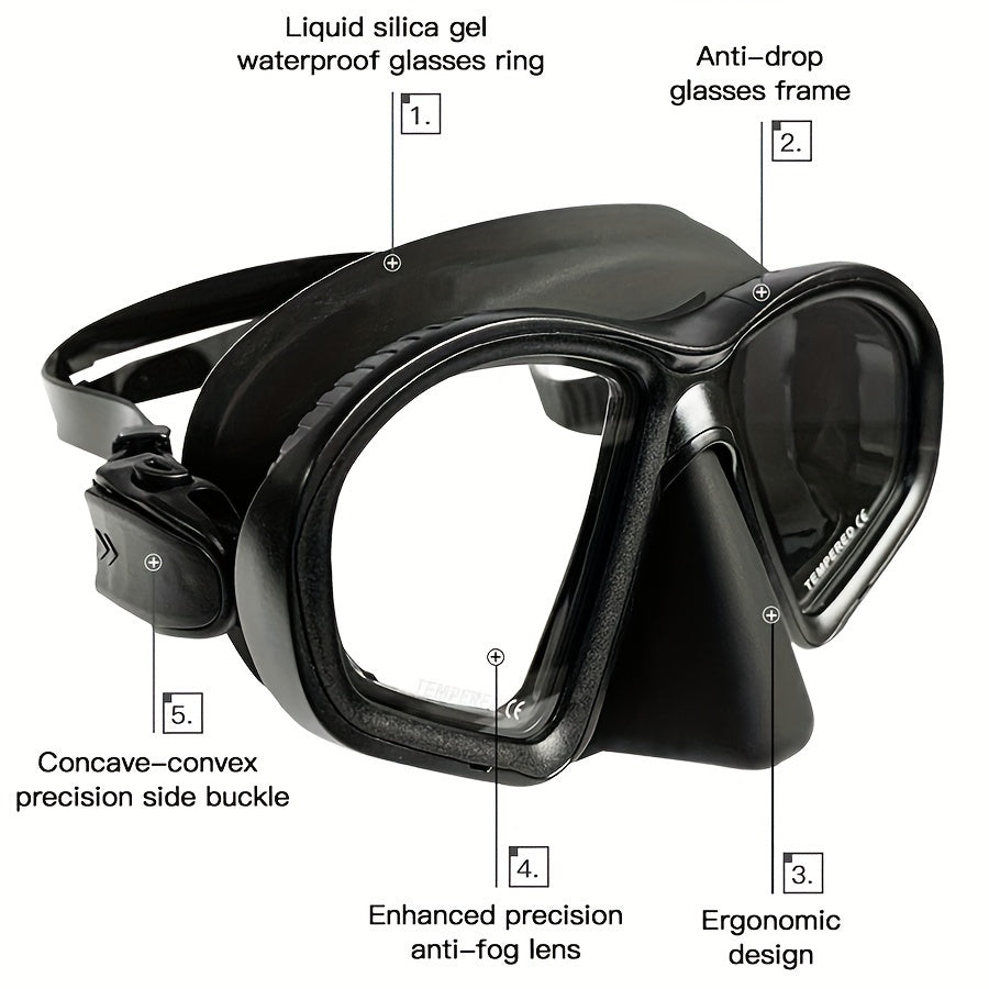 Tempered Diving Mask with Storage Case - Dive Goggles with Anti-Fog and Camera Mount