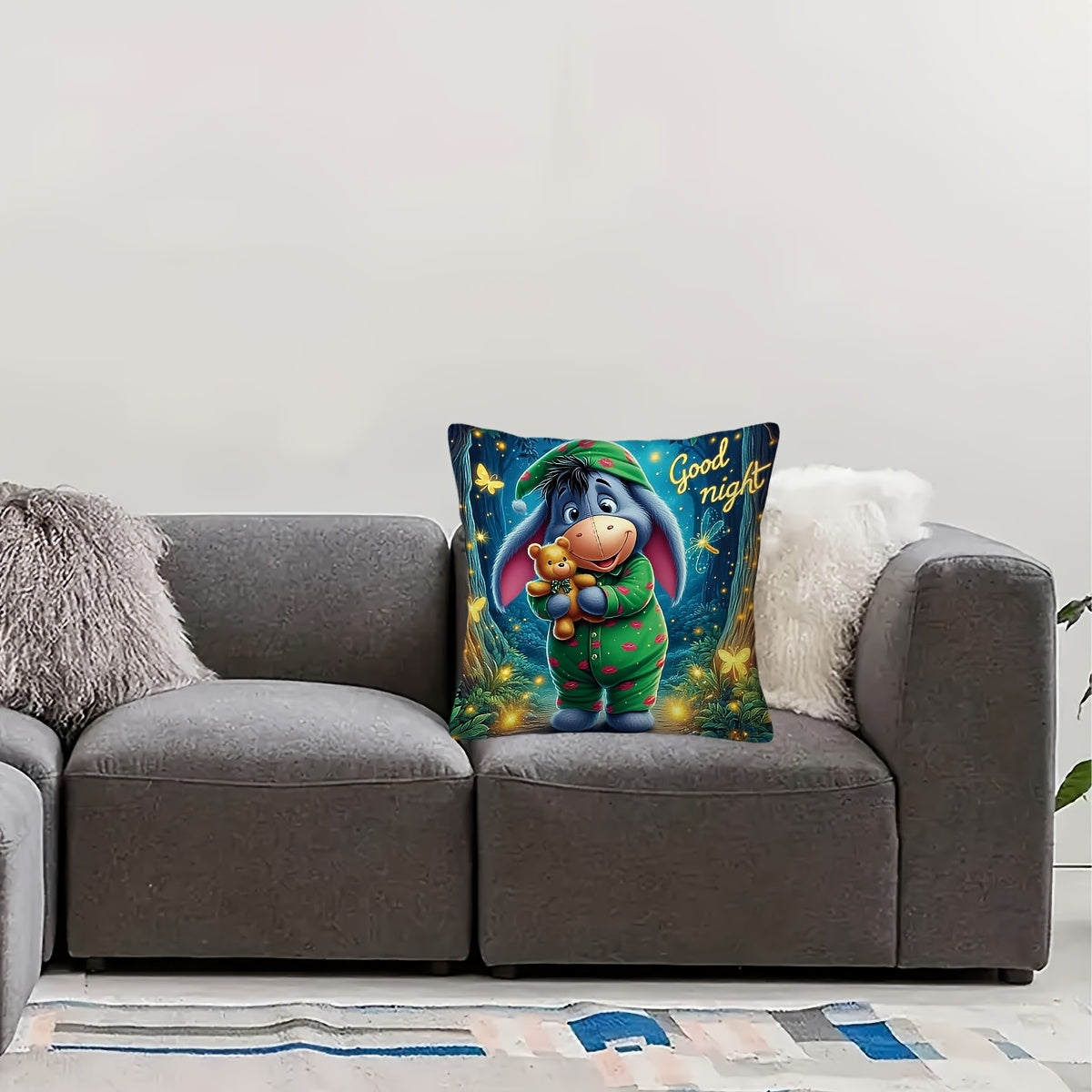 Eeyore Plush Cushion Cover - Playful Double-Sided Design with Zip for Living Room and Bedroom
