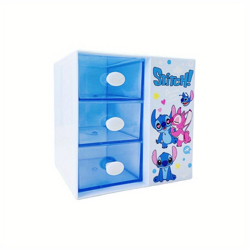 Disney Stitch Cartoon 3-Compartment Storage Box – Multifunctional Organiser for Desk, Jewellery, and Toys