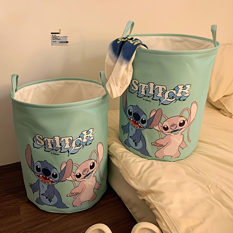 Stitch-Themed Foldable Laundry Basket - Spacious Polyester Organiser with Handles