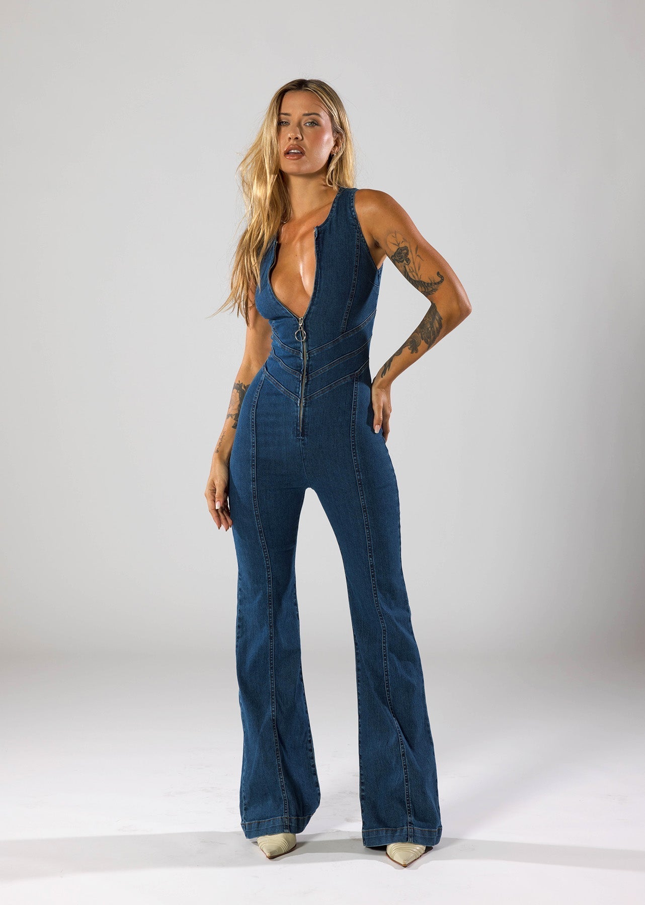 Miu | Denim Jumpsuit with Heart-Shaped Cut-Out
