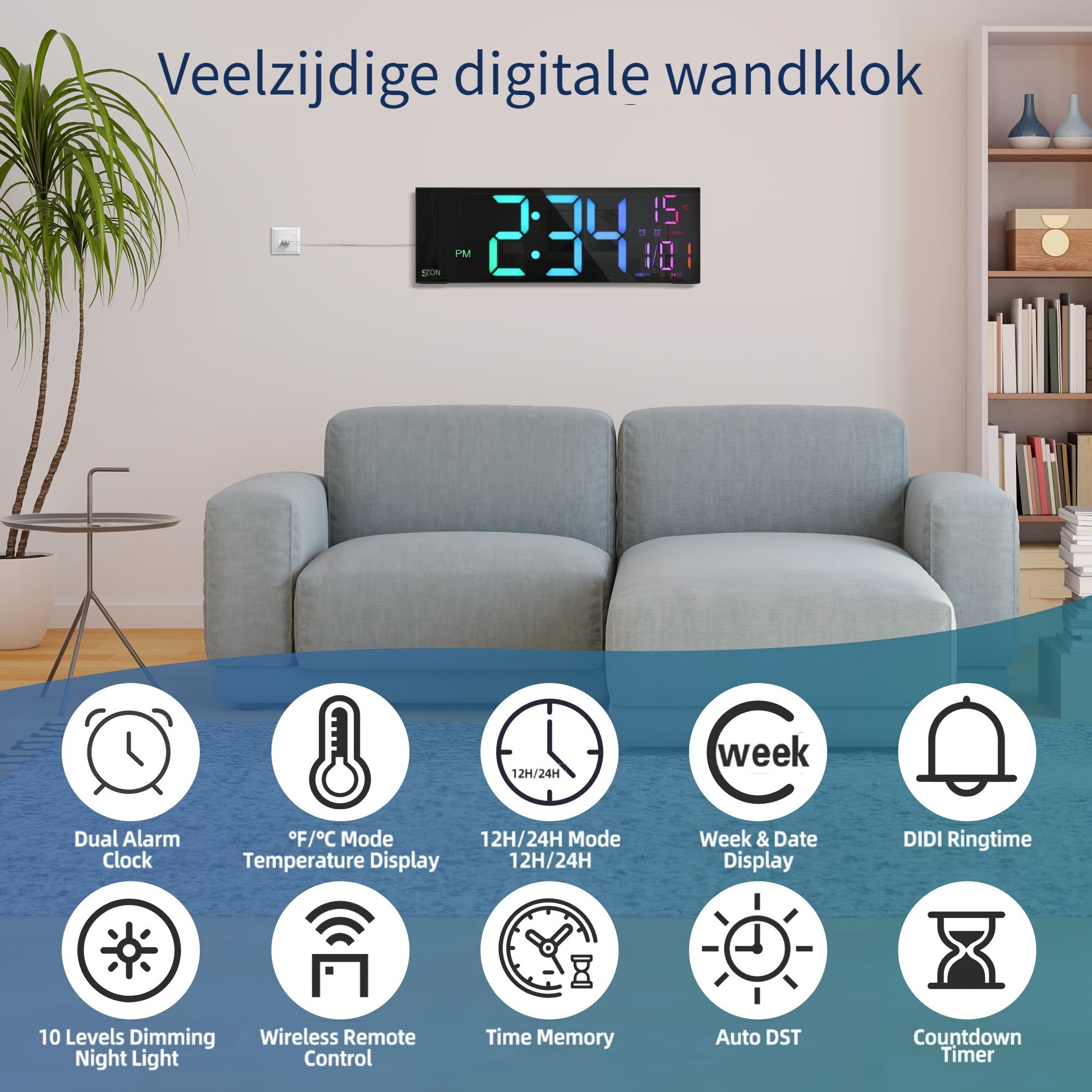 LumiWall Digital Wall Clock – Large, Colourful and Easy to Read