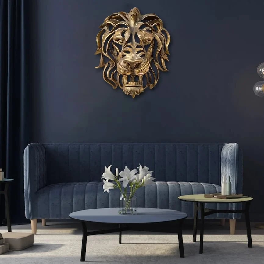 Metal Lion Head Wall Decoration - Elegant and Bold