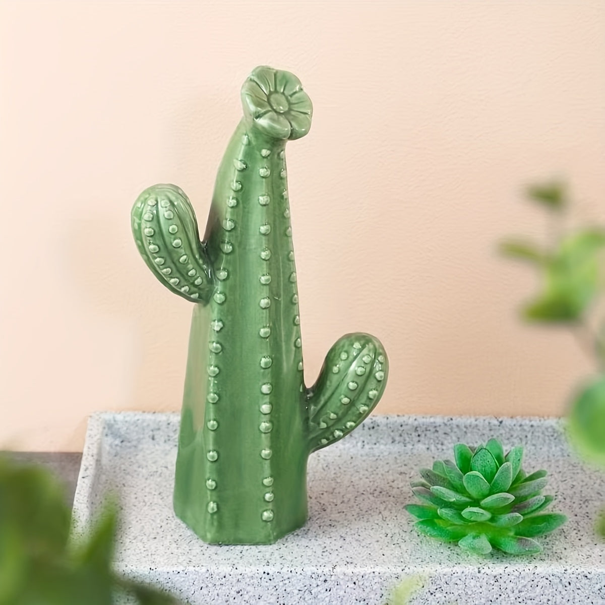 Trio of Ceramic Cactus Decorations – Striped & Textured Indoor Ornaments