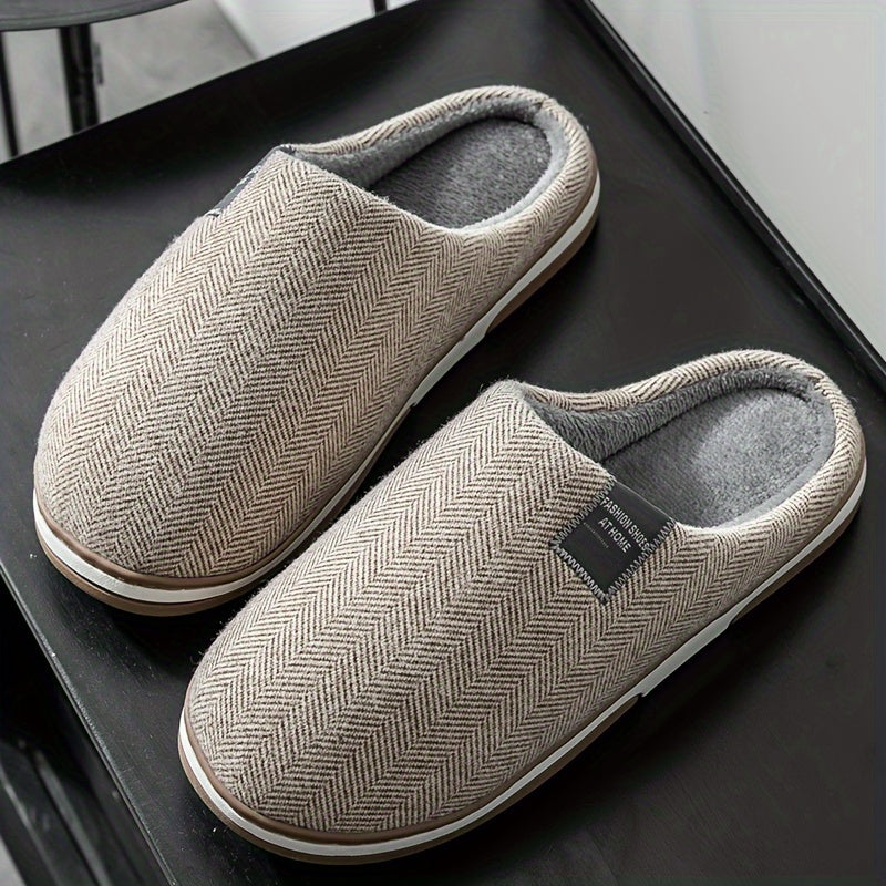 Warm Men's Slippers with Herringbone Pattern – Comfort & Grip for Home in Autumn and Winter