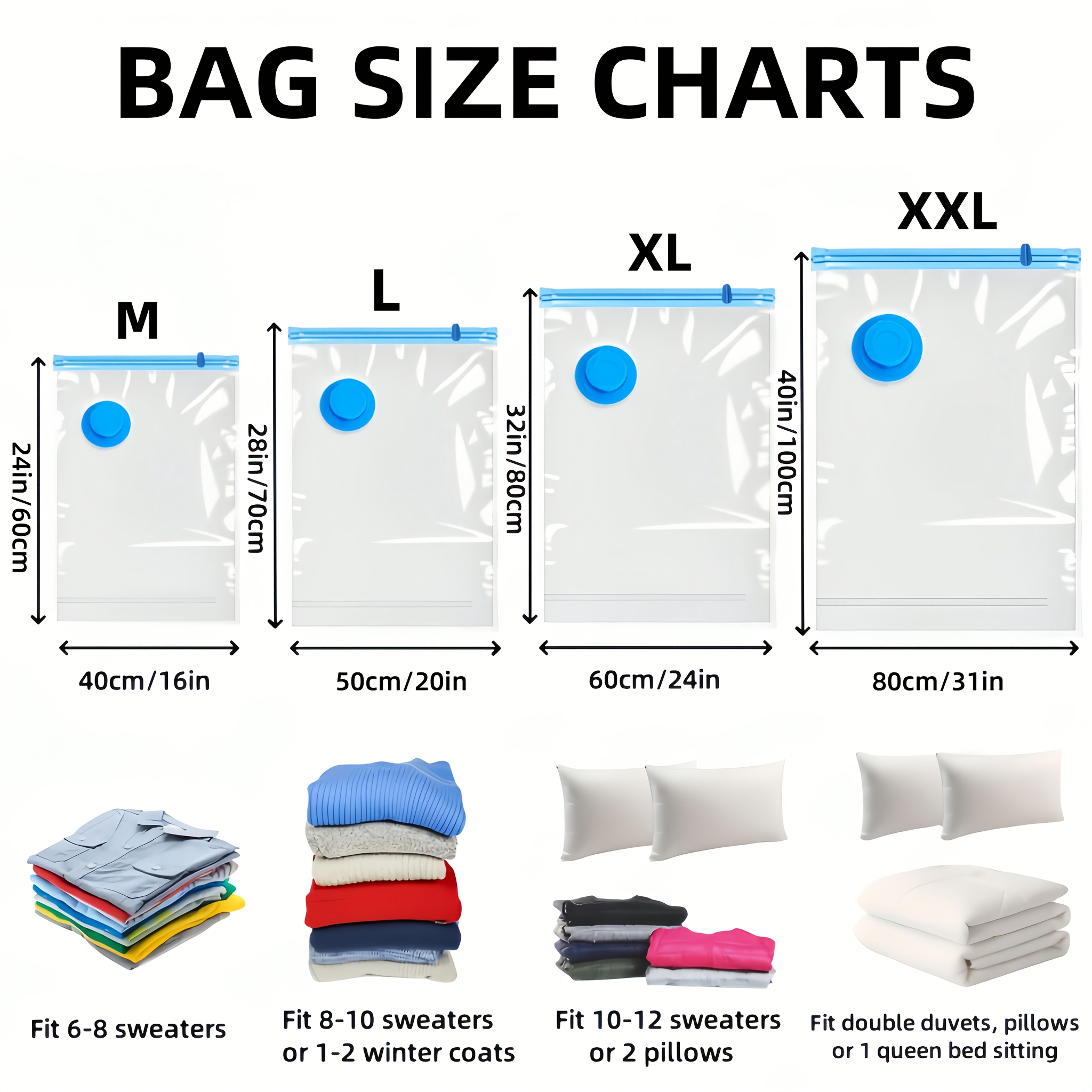 Set of Extra Large Vacuum Storage Bags – Reusable, Waterproof and Space-Saving
