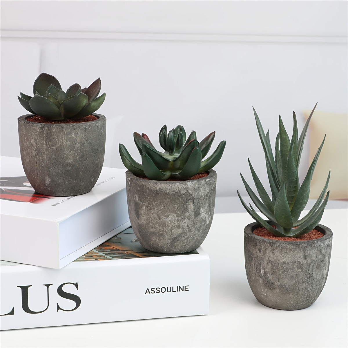 Decorative Mini Artificial Plant Set in Concrete Look – Stylish Green Touch for Any Interior