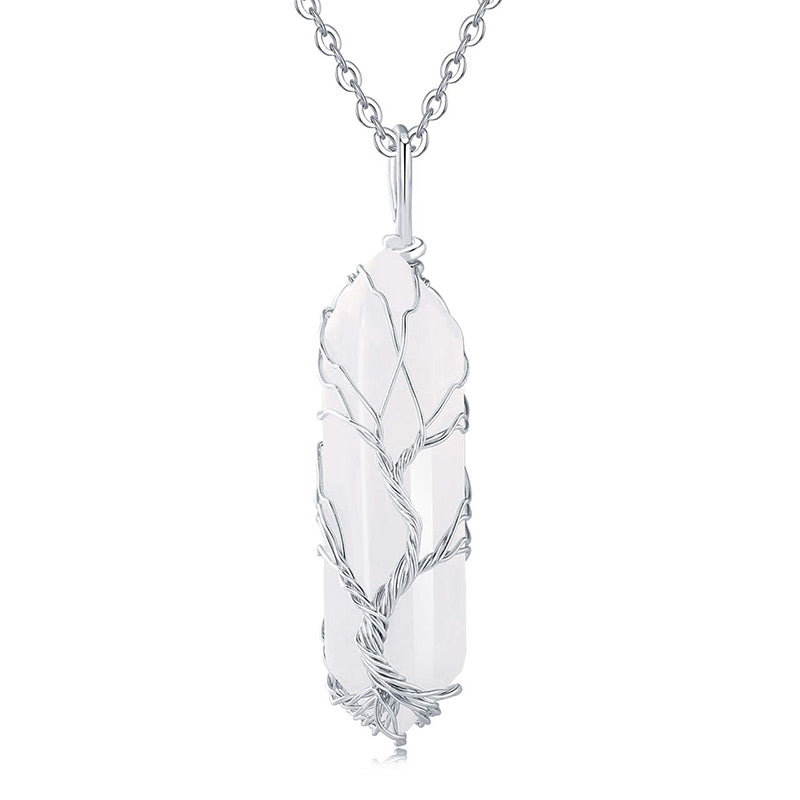 Stylish Crystal and Tree of Life Gemstone Necklace – Elara