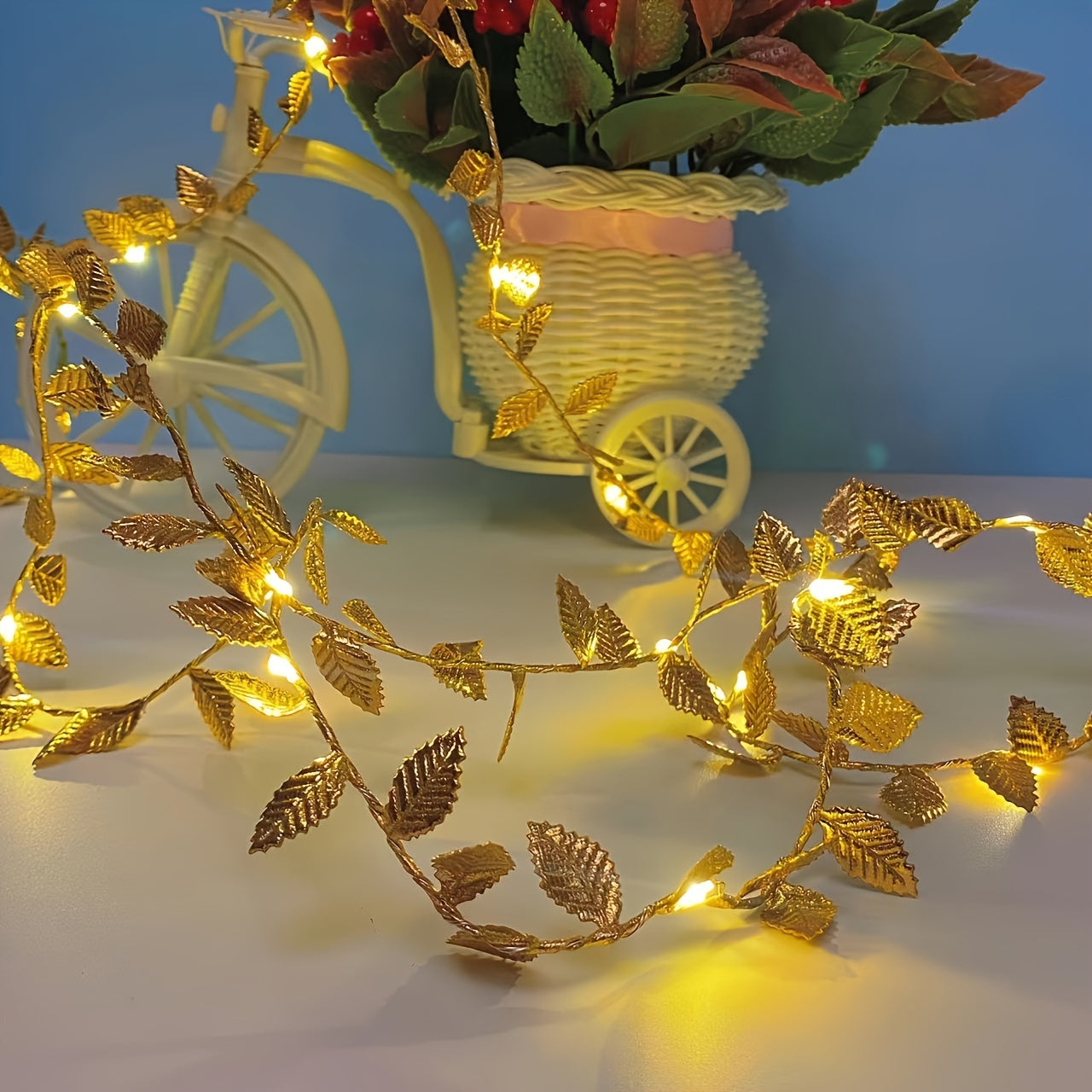 Golden Leaves Fairy Lights - Elegant Lighting for Table Settings and Celebrations