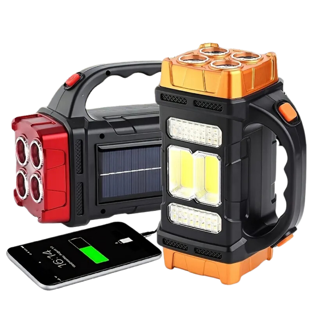 PowerBeam 4-in-1 Emergency Torch – Power Bank & Solar Energy for Survival in the Great Outdoors