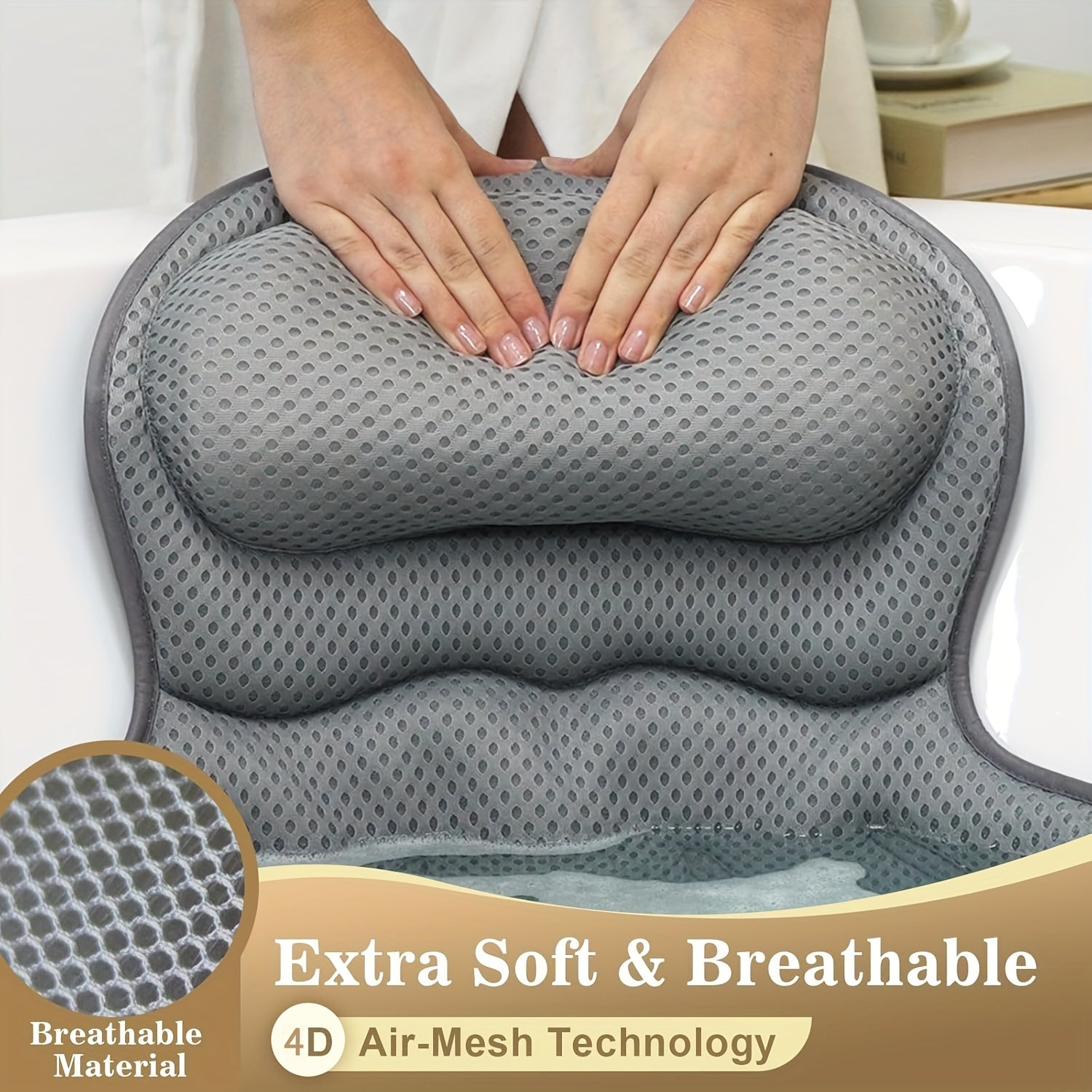 LuxieSpa 4D Luxe Bath Cushion - Breathable Cushion with Neck and Back Support for a Relaxing Bath