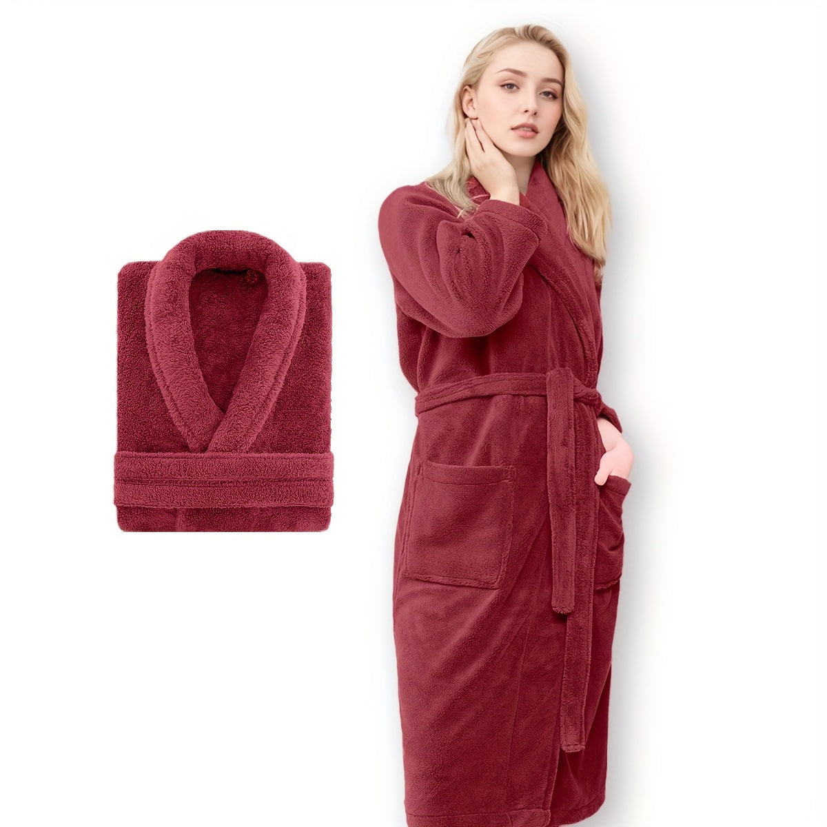 Luxury Unisex Coral Fleece Bathrobe – Ultra Soft and Warm for Your Comfort