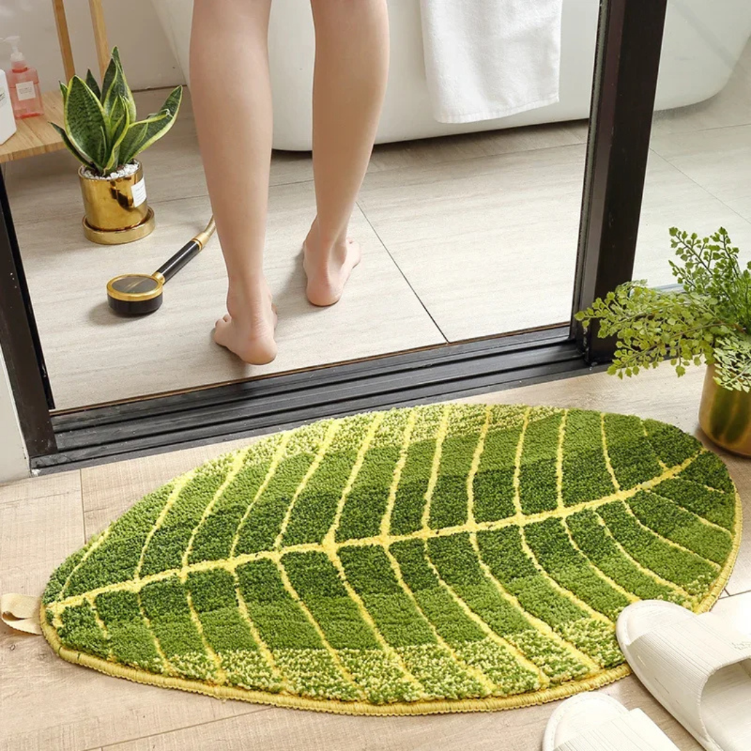 LeafHaven Deluxe Bath Mat | Elegant Flocked Rug with Moisture Absorption and Non-Slip Technology