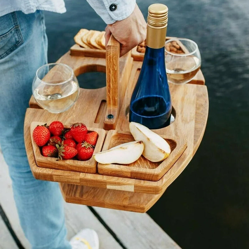 Elegant Oak Picnic Wine Table – Compact & Versatile