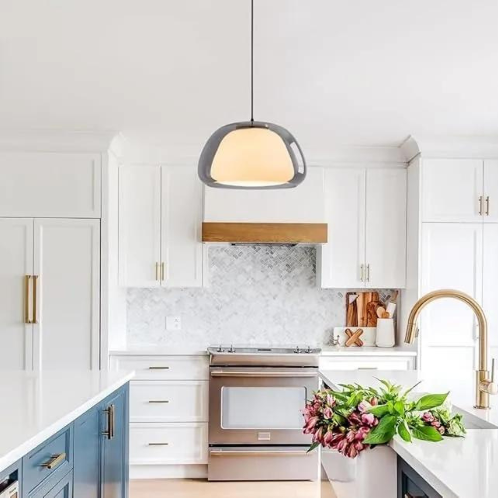 Glass Pendant Light | Modern Design | Adjustable Cable 120cm | E27 Fitting | The Crystal Dome | Suitable for Living Rooms, Dining Rooms or Kitchens | Perfect for Modern and Minimalist Interiors