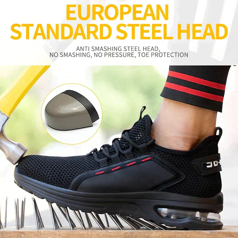 Ultra-lightweight, breathable, slip-resistant work shoes with steel toe cap