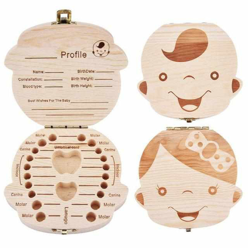 Wooden Box for Milk Teeth with Compartments to Remember the Tooth Transition