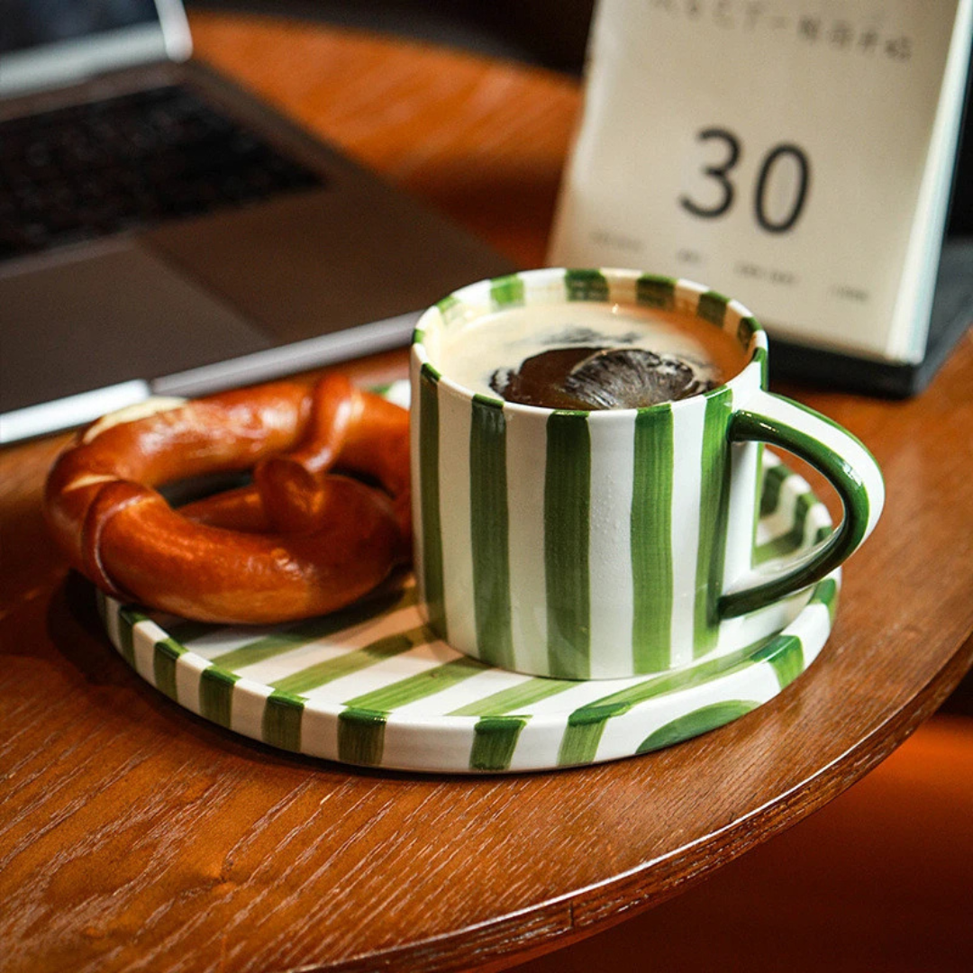 RetroChic Ceramic Coffee Set | Durable hand-painted mug and saucer for sophisticated beverage moments