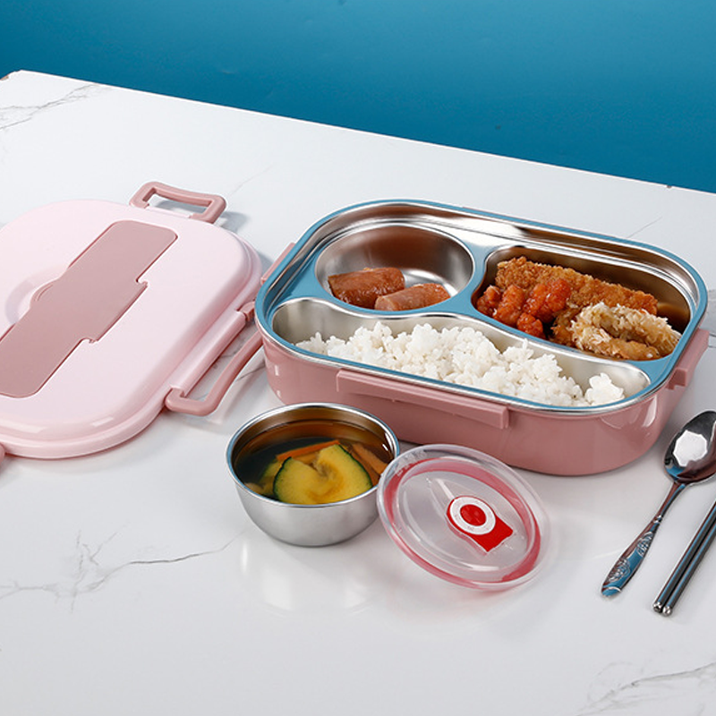 Stainless Steel Thermo-Lunchbox – Inner Lining Made of Stainless Steel – 3 or 4 Compartments with Soup Bowl – Wall Clock
