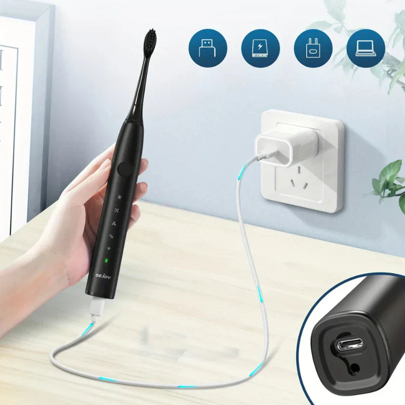 Rechargeable Sonic Toothbrush | Quiet & Powerful | 8 Brush Heads | USB