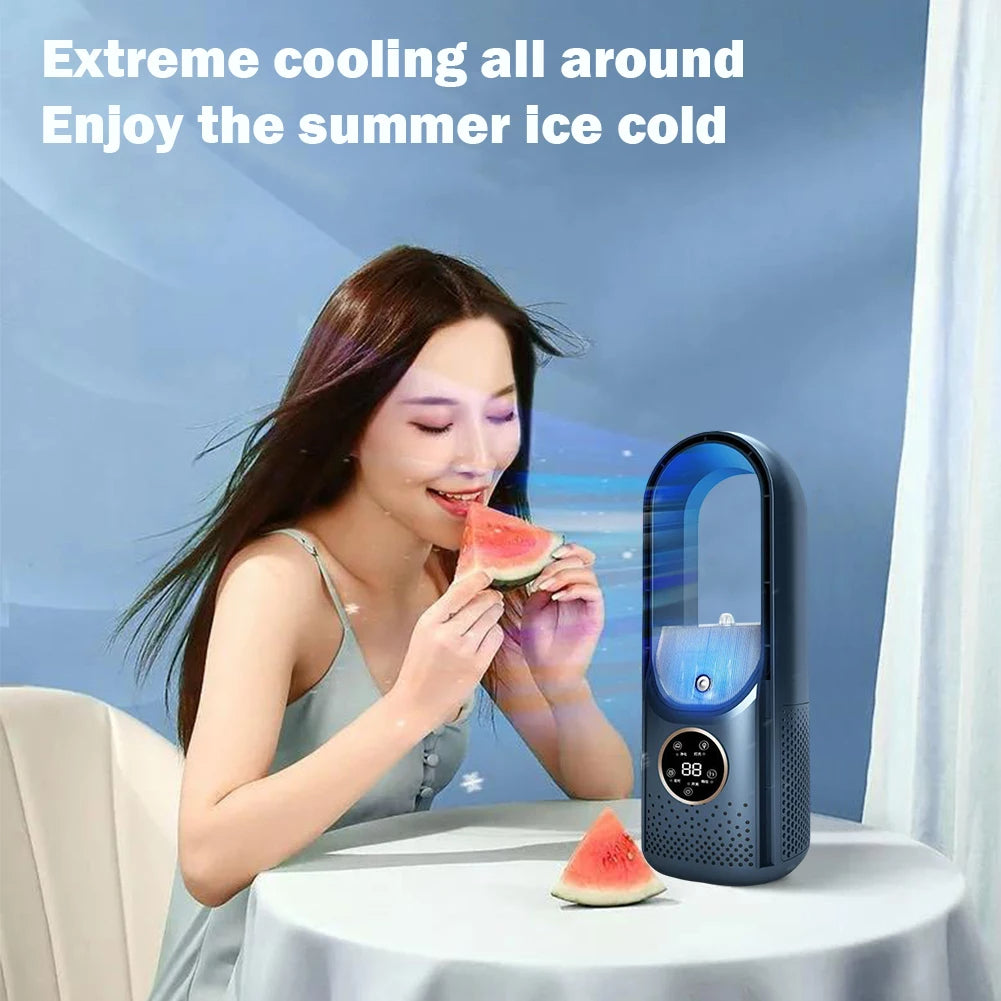 202Portable Airco - Portable Silent Air Cooler - USB-Powered - 6 Speeds - For Home, Office & Travel - White/Blue