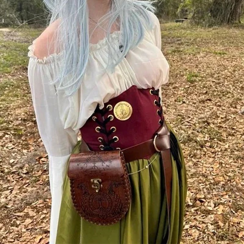 medieval Nordic belt pouch made of embossed leather