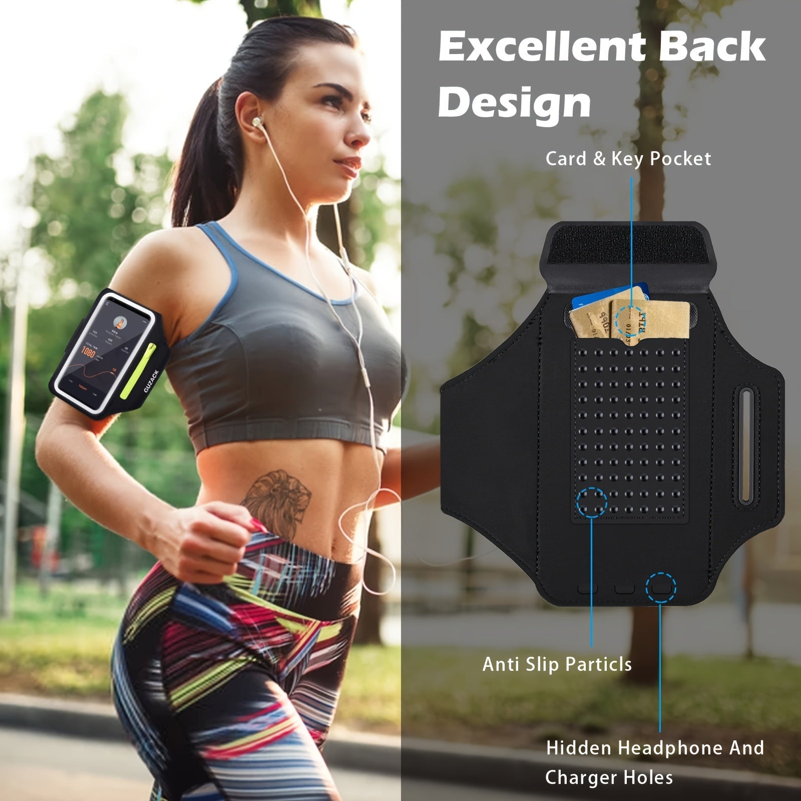 Running Phone Holder with Earphone Pouch - Adjustable Armband for Athletes