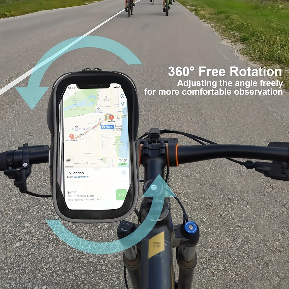 Waterproof Bicycle and Motor Phone Holder – Handlebar Bag with 360° Rotation Option