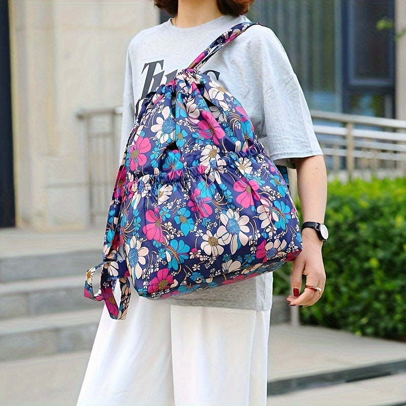 Geometric Nylon Backpack with Drawstring Closure – Perfect for Travel and Sports Activities