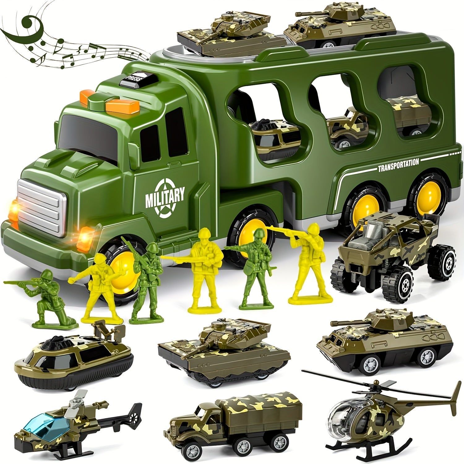 ArmyForce 14-in-1 Military Toy Set - Truck with Tanks, Soldiers and Sound Effects