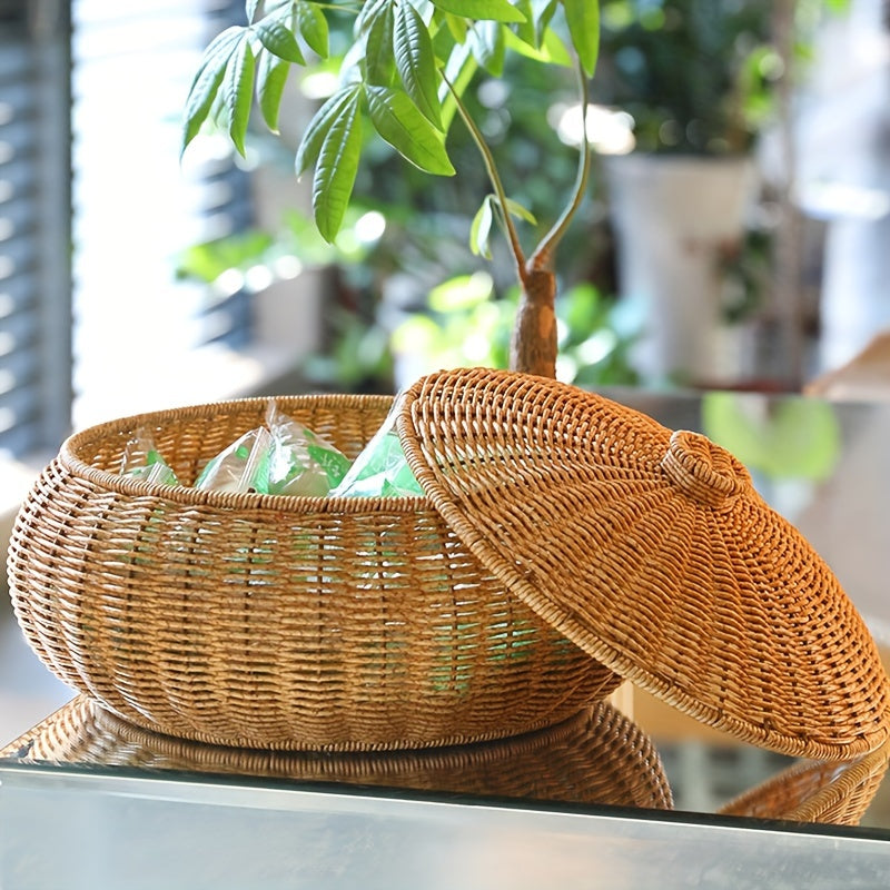 Rustic Woven Storage Basket with Lid - Versatile and Durable