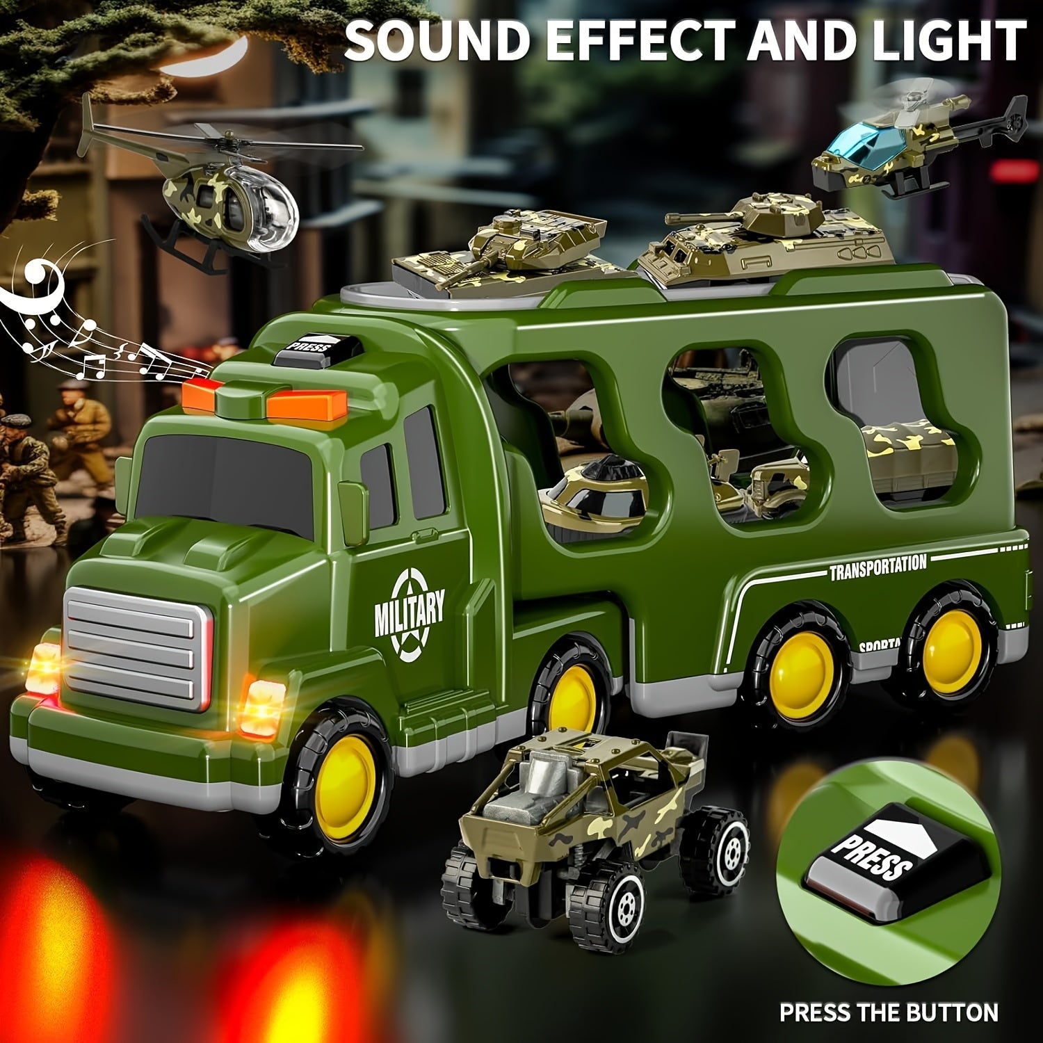 ArmyForce 14-in-1 Military Toy Set - Truck with Tanks, Soldiers and Sound Effects