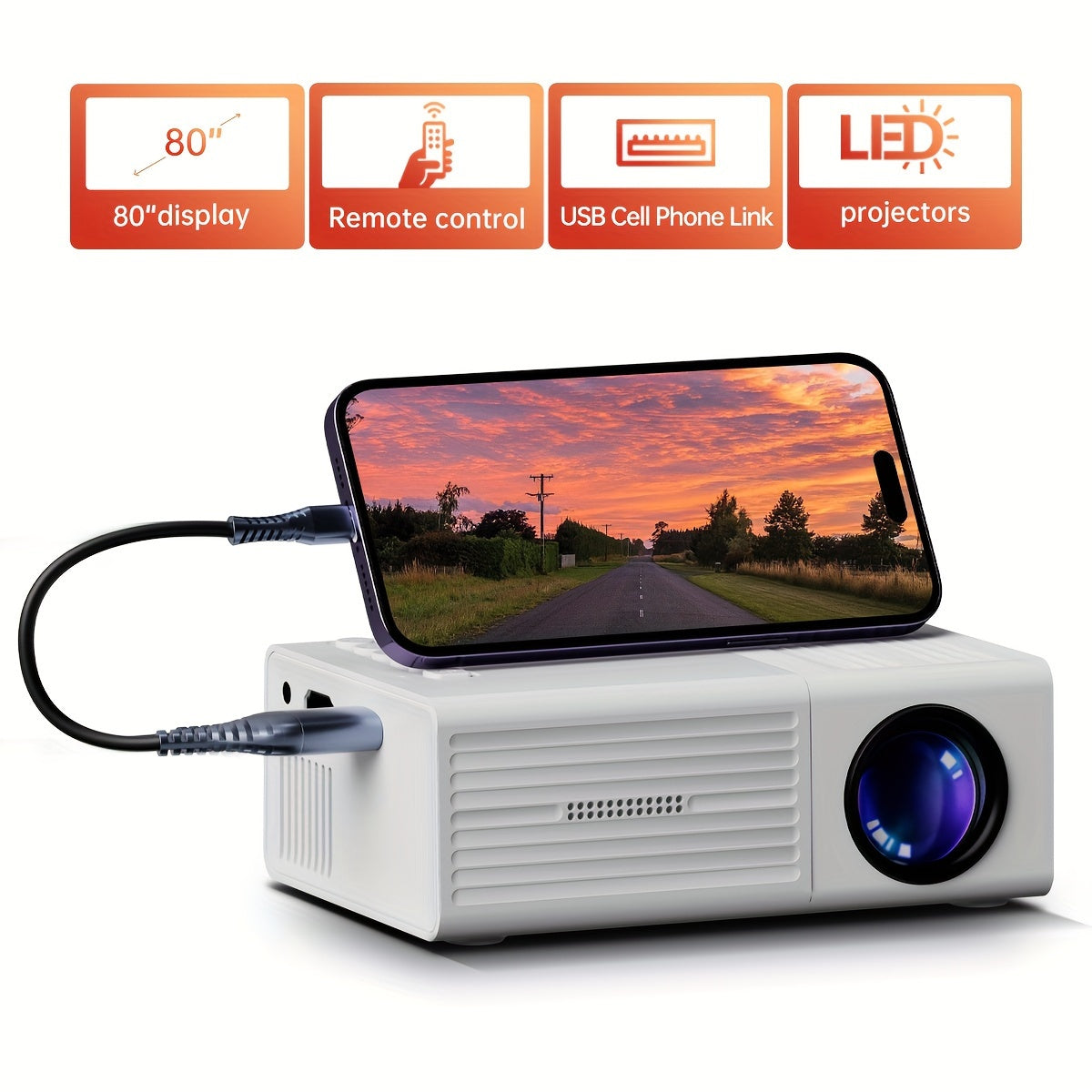Ultra-Bright Mini Projector 3000 Lumen – Portable, HDTV & USB, Ideal for Home Cinema & Outdoors!