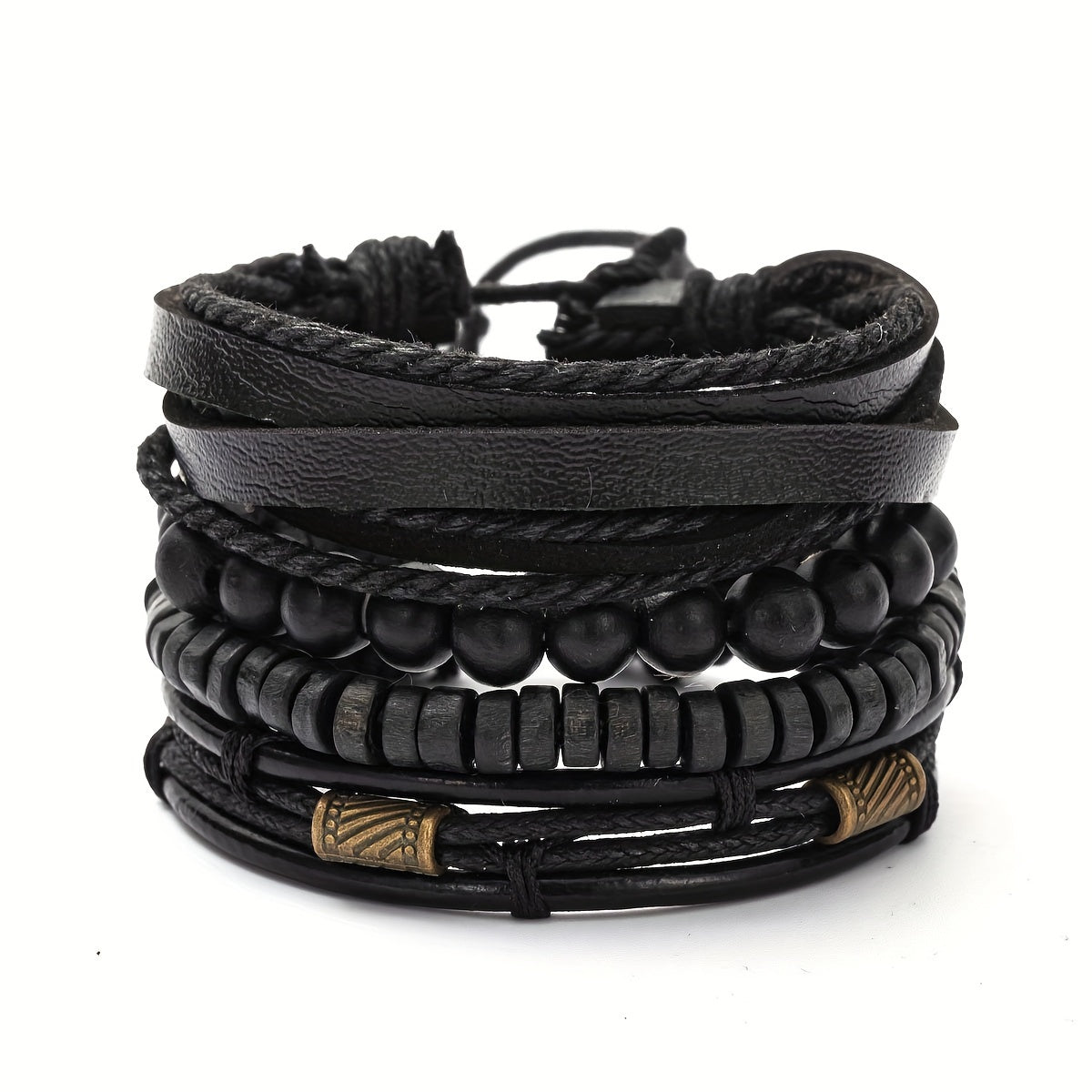 Stylish Leather and Wooden Bracelet Set - For the Modern Man