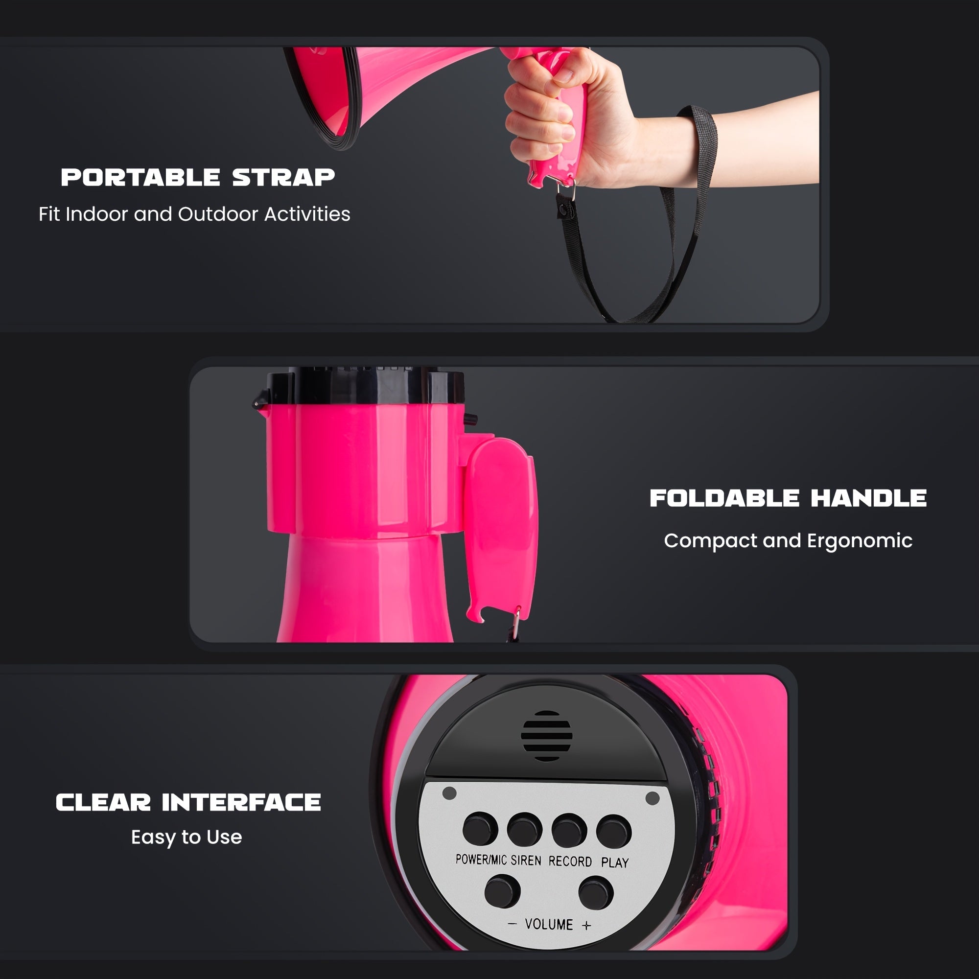 Powerful Megaphone with Siren - Reach up to 731 Metres, Adjustable Volume