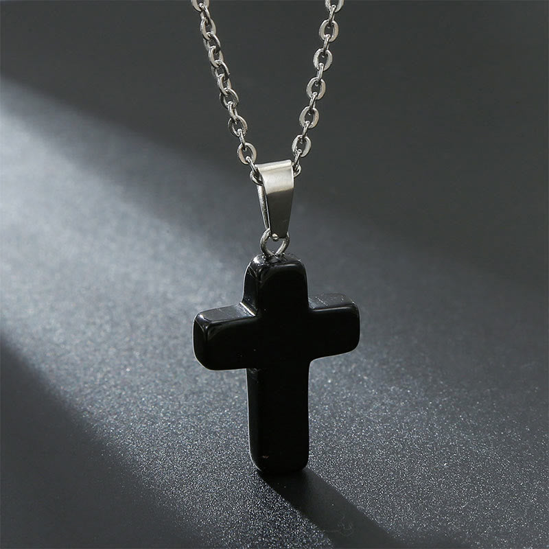Necklace with Cross made of Natural Gemstones – Seraphina