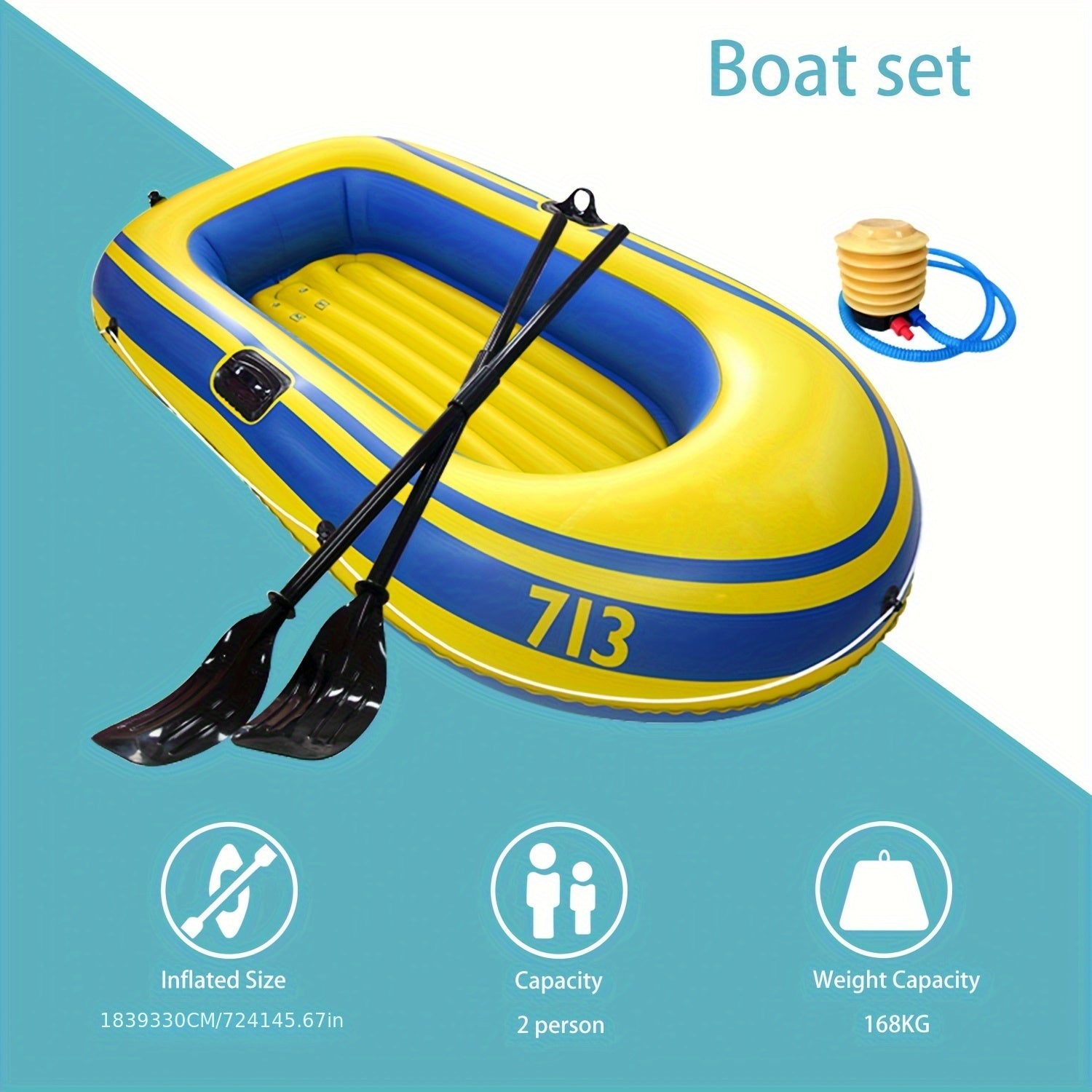 Inflatable Fishing Boat Set – Lightweight PVC Boat for 2 People with Paddles