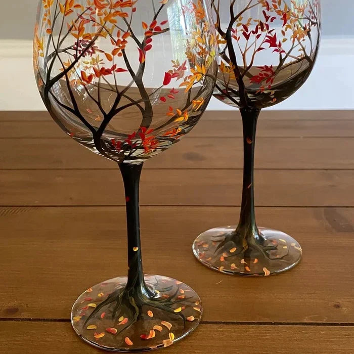 Sandsberg | Wine Glass Four Seasons Tree - Hand-Painted Art