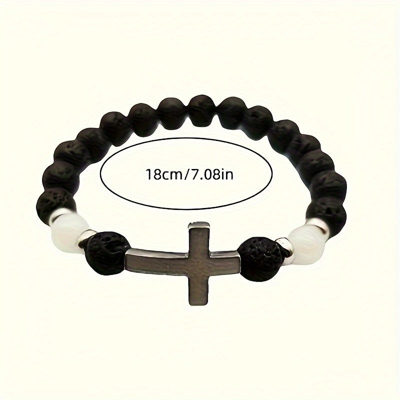 Glow-in-the-Dark Beaded Bracelet with Cross - For a Unique Style