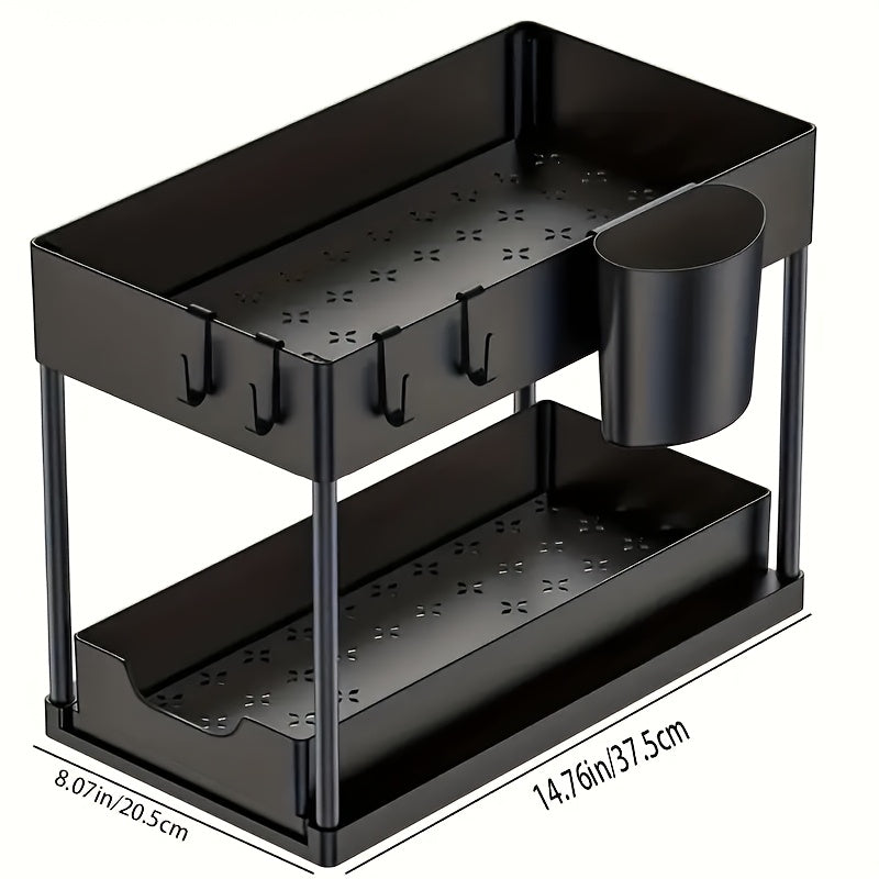 2-Tier Organiser with Hooks and Cup – Smart and Stable Storage System for Under Sink or Worktop