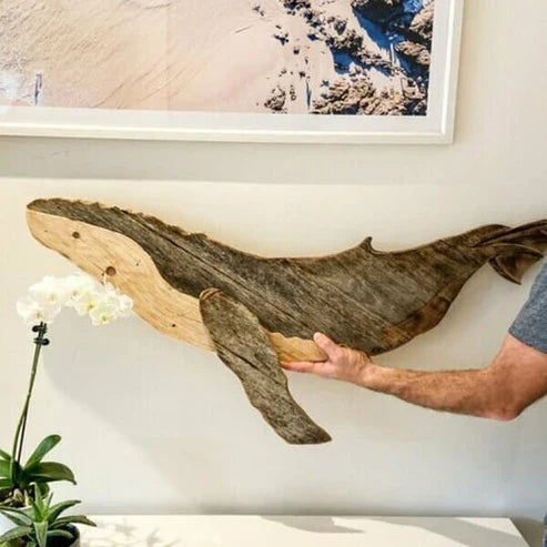 OceanHaven Pine Whale Wall Ornament | Elegant handcrafted maritime decor for modern homes