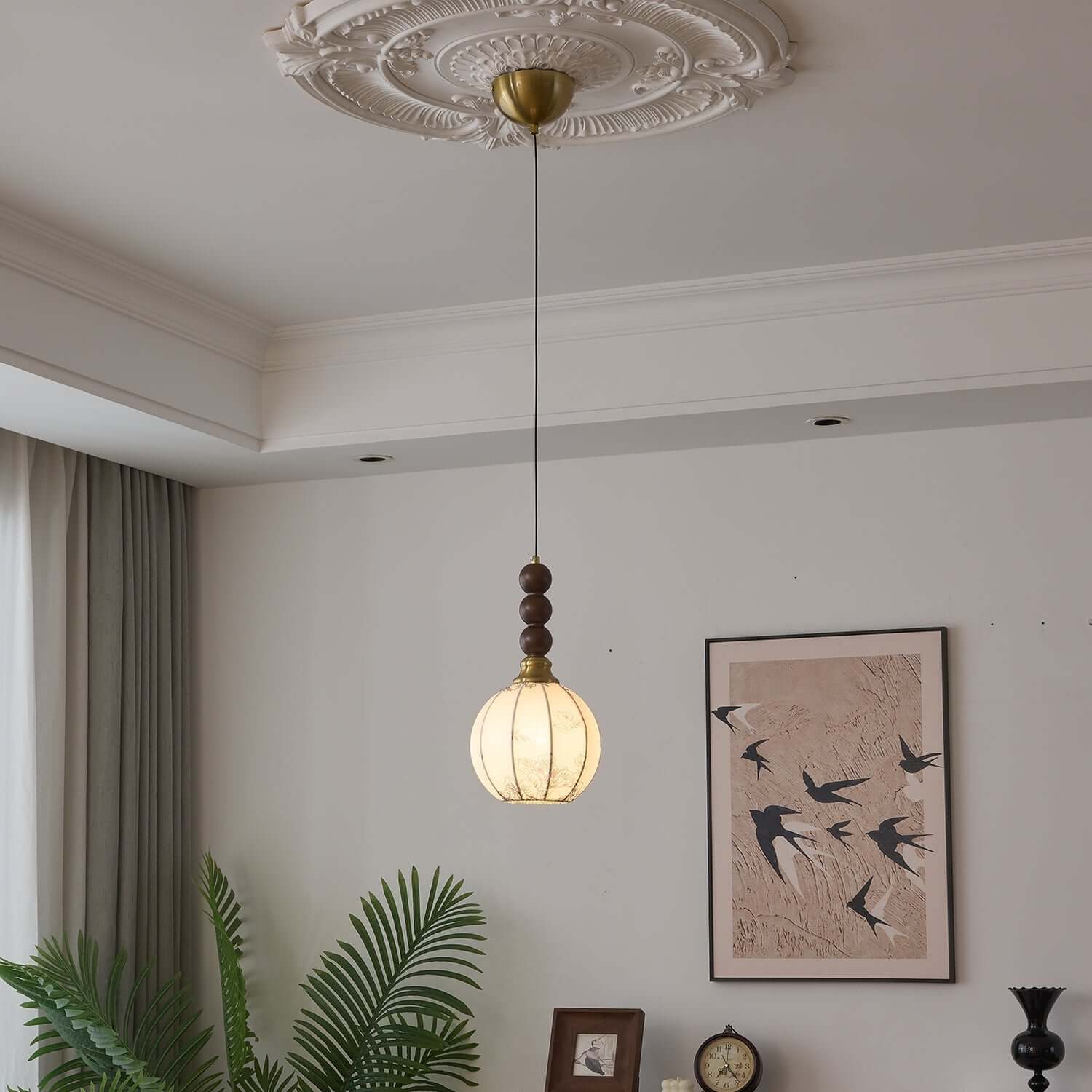 Pendant Light with Glass - Wood & Metal