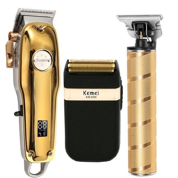 3-in-1 Professional Hair Clipper Set - Cordless Clipper, T-Blade Outliner and Foil Shaver for Men