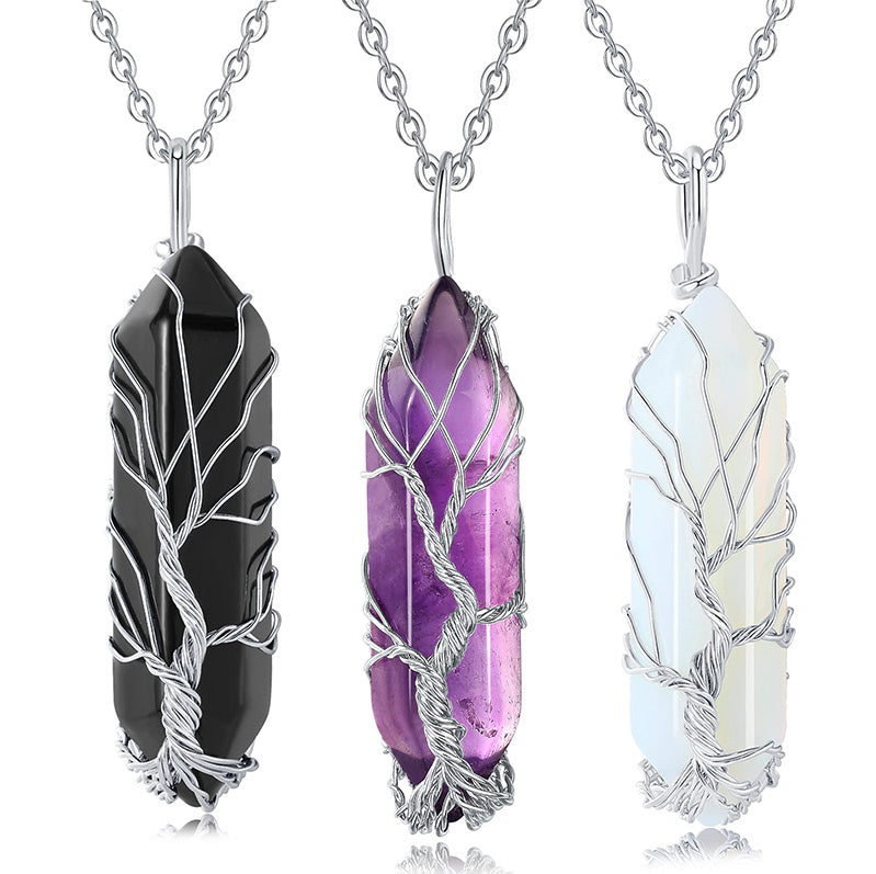Stylish Crystal and Tree of Life Gemstone Necklace – Elara
