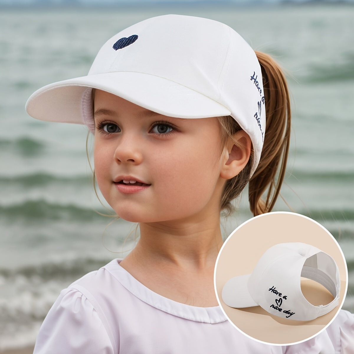 Adjustable Baseball Cap for Kids – Heart Embroidery and Breathable Comfort
